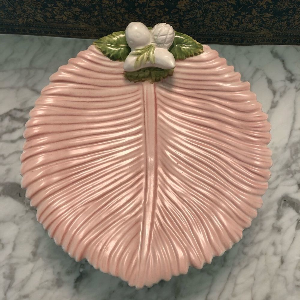 Vintage Tropical Leaf Pedestal Serving Plate